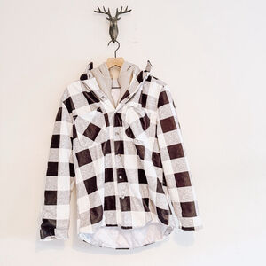 Men's Plaid Flannel Jacket Size L Black and White